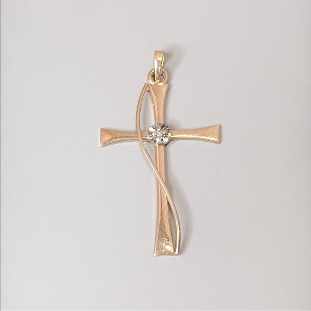 Vintage 10k Gold Diamond Cross Pendant